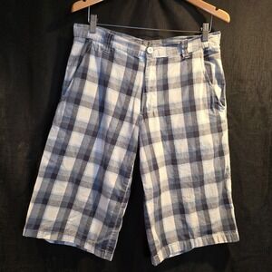 Men's Plaid Jean-Style Shorts in Blue and White